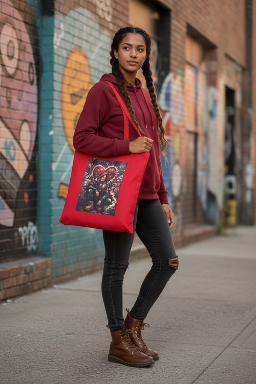 Red love tote bag